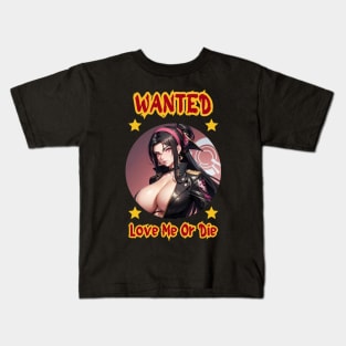 Wanted Pirate Love Me Or Die Anime Girl Kids T-Shirt